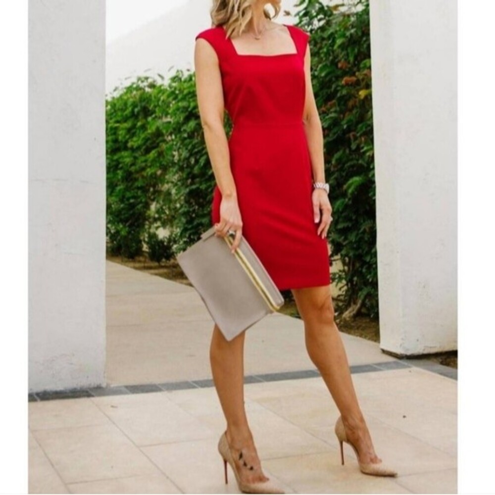 cupcakes and cashmere Women's Angie Square Neck Crepe Dress in Cherry Red Size 4